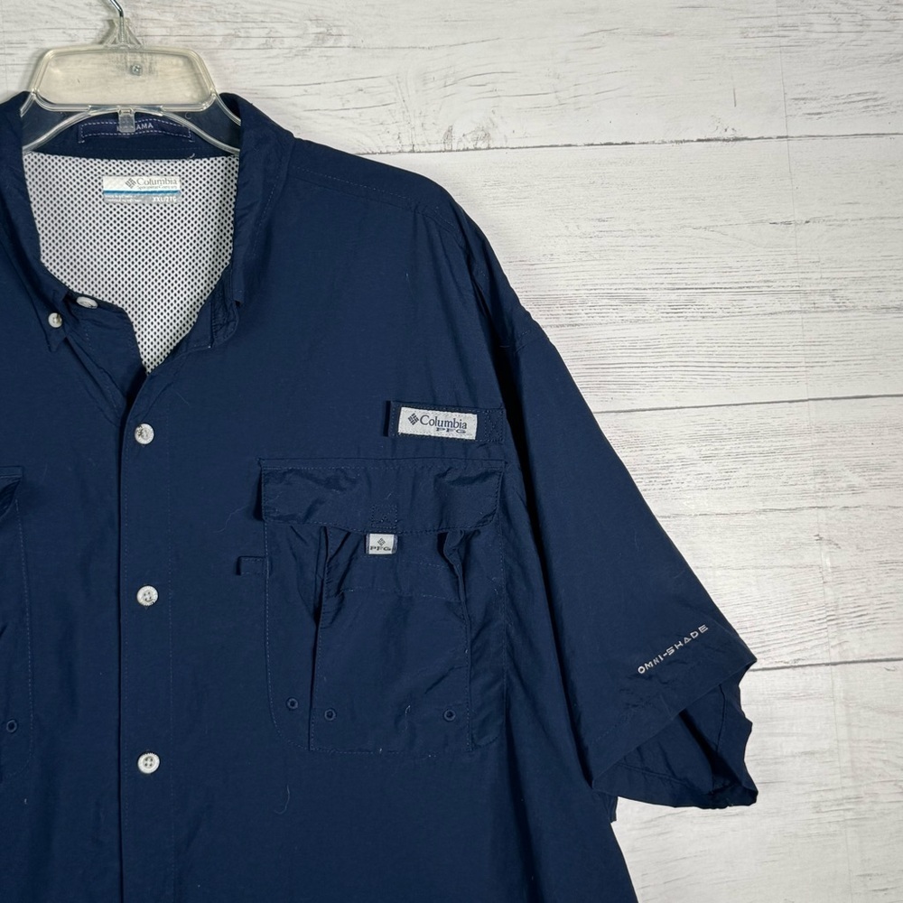 Columbia PFG Bahama Navy Blue Vented Fishing Shirt Omni Shade Big & Tall 2XLT - Picture 2 of 6